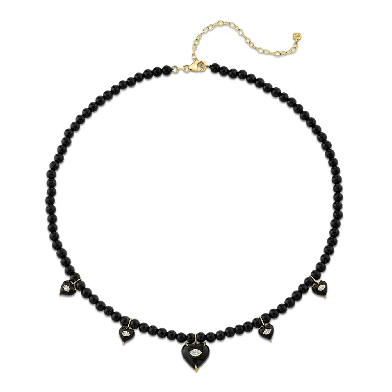 women circular necklaces -Gold & Diamond Carved Stone Heart Onyx Necklace