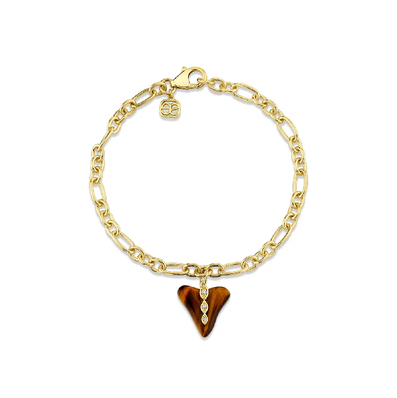 Gold & Diamond Marquise Eye Carved Stone Shark Tooth Bracelet