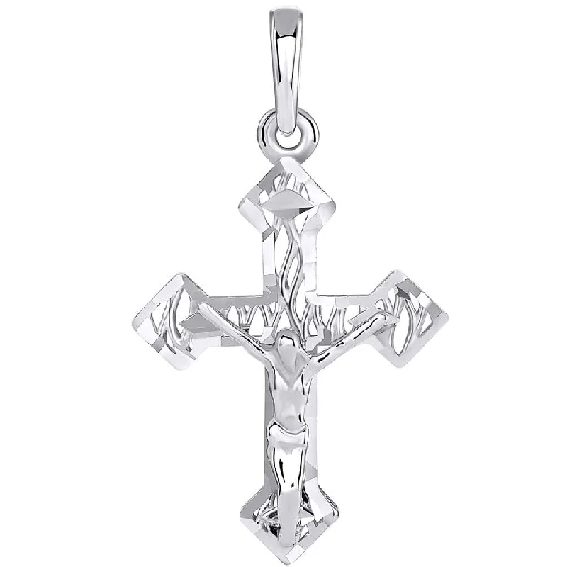 women classic gold necklaces -14k White Gold Textured Christian Cross Orthodox 3D Crucifix Pendant