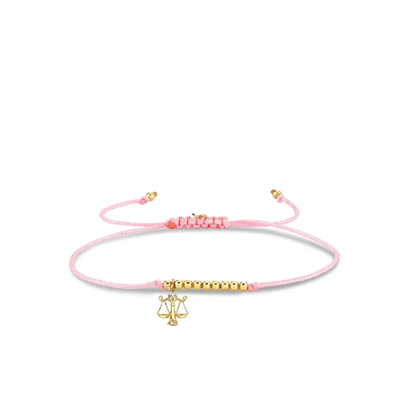 Gold & Diamond Tiny Libra Zodiac Cord Bracelet