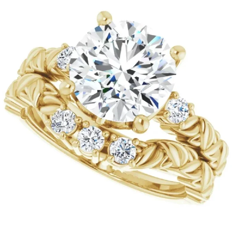 affordable solitaire engagement rings -2 1/2Ct Diamond & Moissanite Petite Leaf Accent Engagement Set in 10k Gold