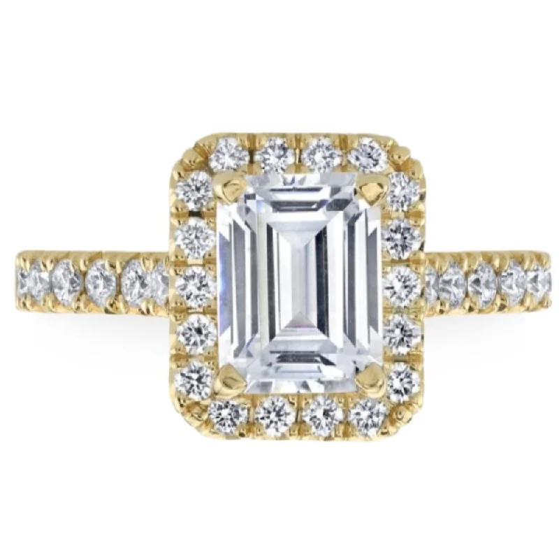 sapphire and diamond engagement rings -2 3/4Ct Emerald Cut Halo Diamond Engagement Ring Lab Grown Yellow Gold