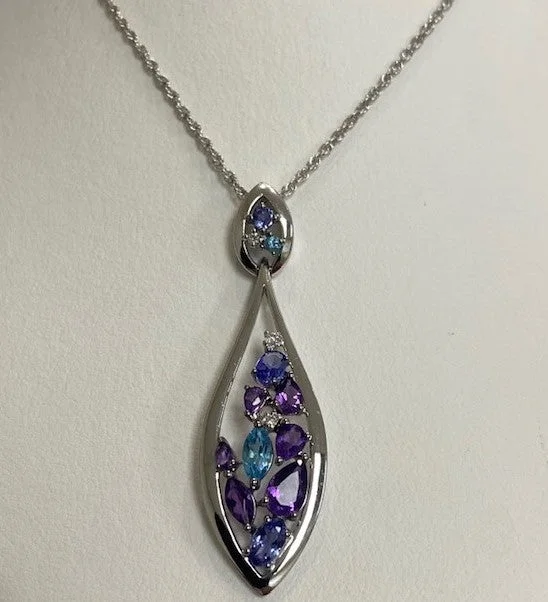 women adjustable necklaces -14kt White Gold Amethyst, Blue Topaz, Tanzanite and Diamond Necklace