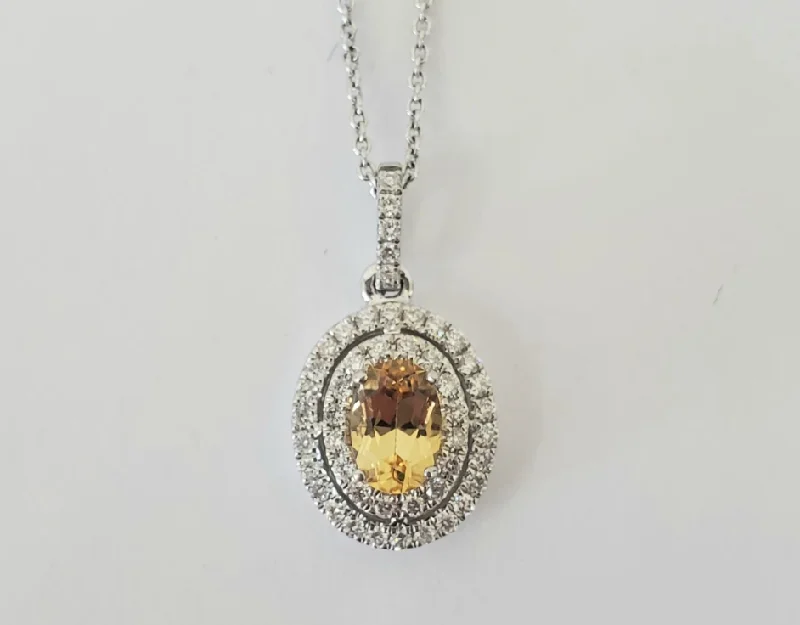 women personalized gold necklaces -14kt White Gold Golden Topaz and Diamond Halo Pendant