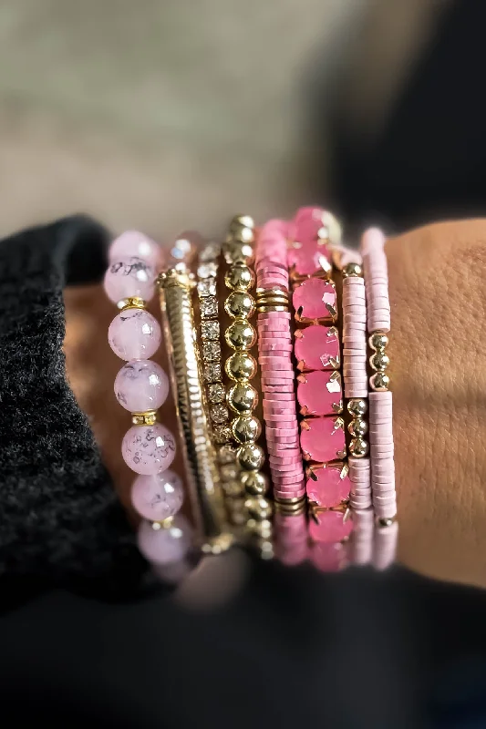 Atta Eight Piece Pink Bracelet Set