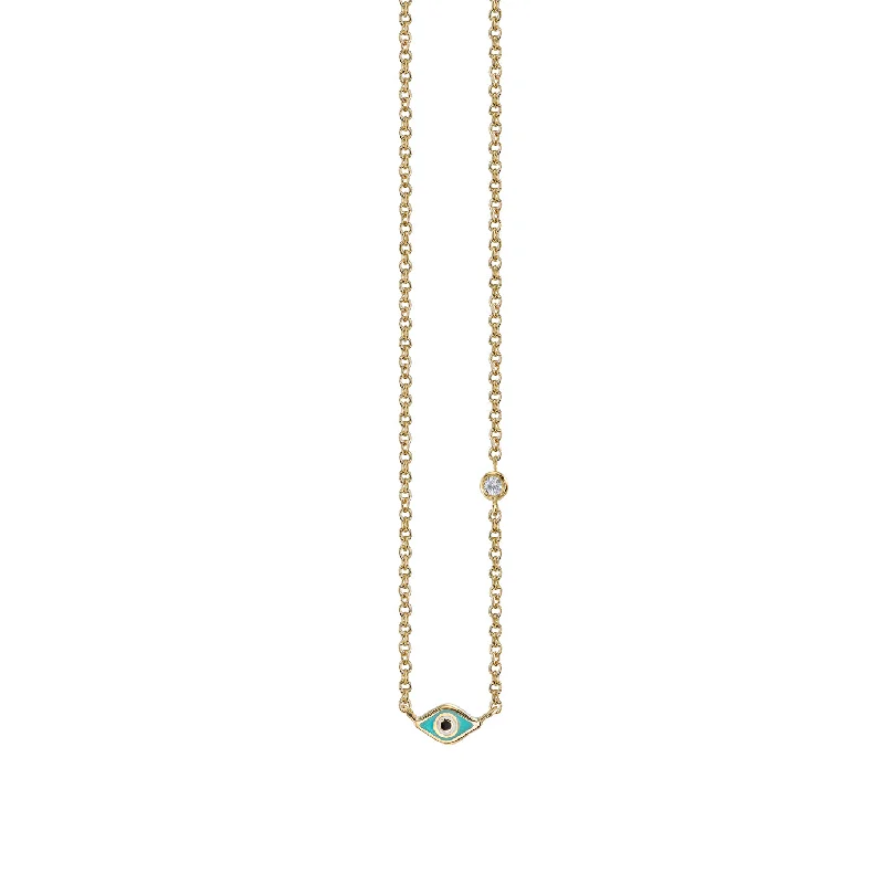 women cuff necklaces -Gold & Turquoise Mini Enamel Eye Necklace with Diamond