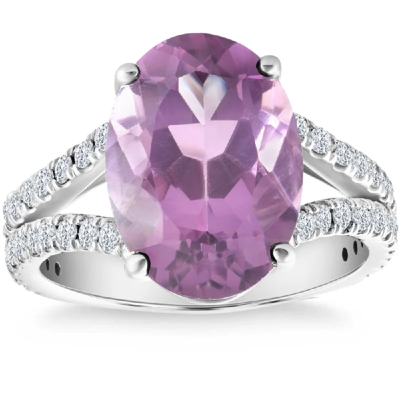 affordable diamond engagement rings -4 3/4Ct Amethyst Diamond Split Shank Engagement Ring 14k White or Yellow Gold