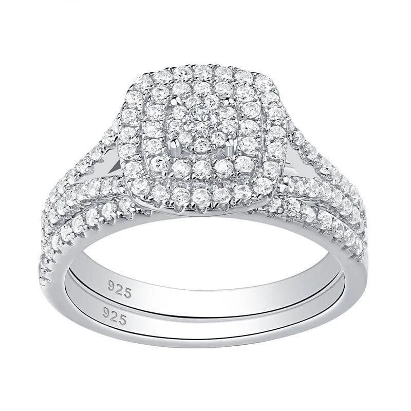 double band engagement rings -2Pcs Round Created Diamond Engagement Ring Set