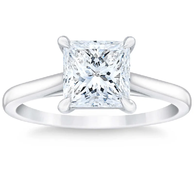 diamond halo engagement rings -2 1/2Ct Princess Cut Certified Diamond Solitaire Engagement Ring 14k White Gold