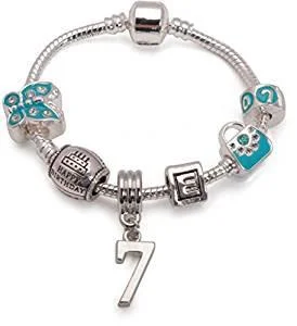 Children's Blue 'Happy 7th Birthday' Silver Plated Charm Bead Bracelet