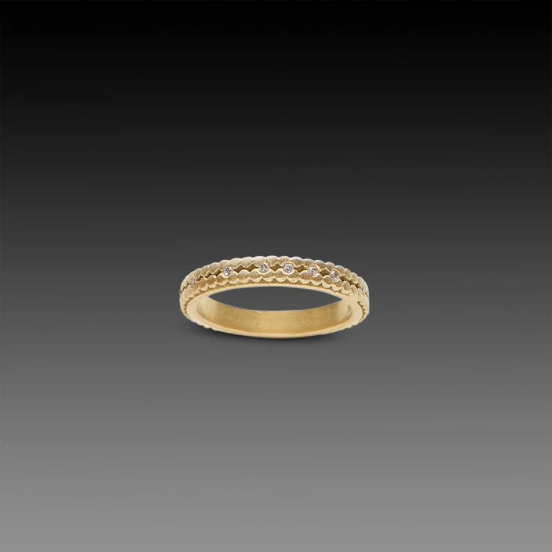 women unique rings -Double Raised Dot Band with Diamonds