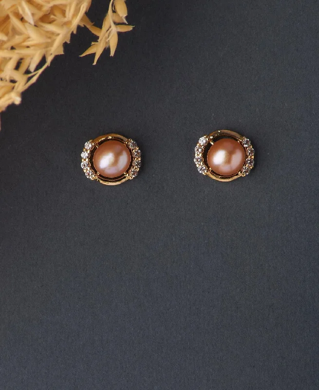 women silver drop earrings -Elegant Real Pearl Stud Earring