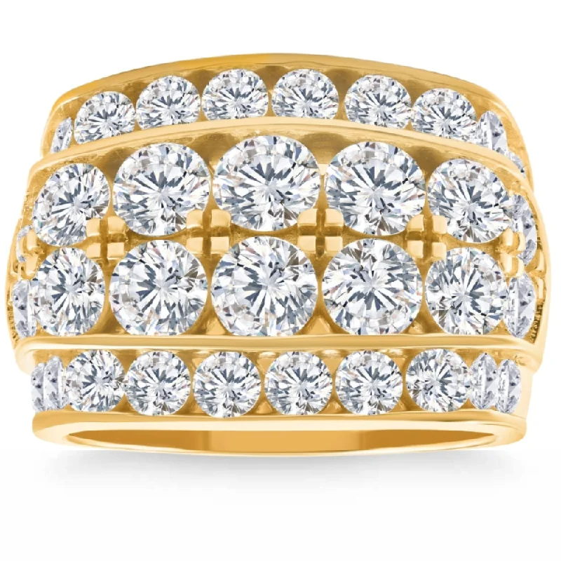 personalized engagement rings -7Ct Diamond Men's Four Row Anniversary Ring in 10k Yellow Gold