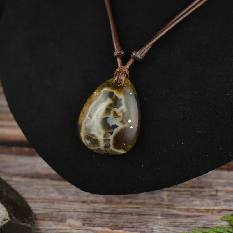 women sterling silver necklaces -Agate Pyrite Focal Pendant Necklace