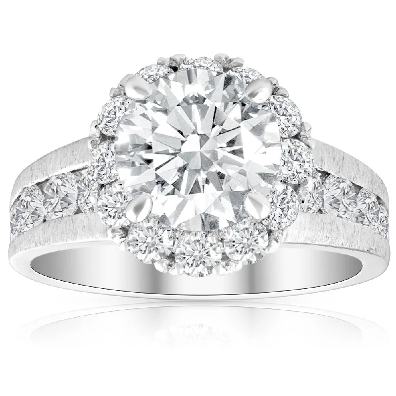 women classic engagement rings -Certified 5Ct Lab Grown Diamond Halo Engagement Ring 14k White Gold