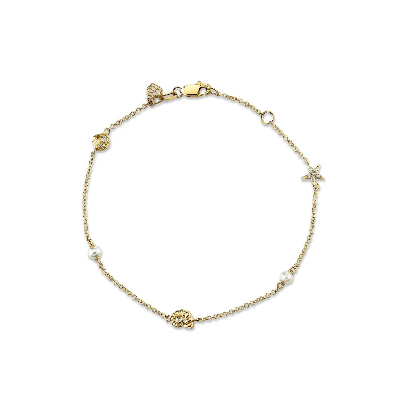 Gold Diamond & Pearl Shell Bracelet