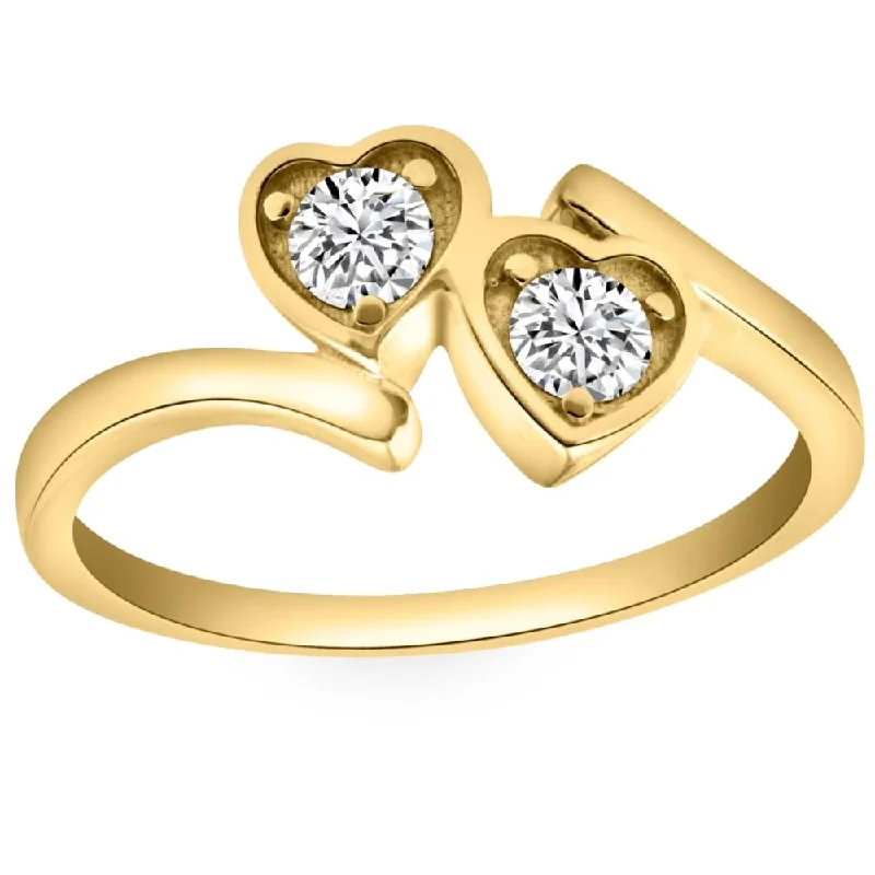 solitaire engagement rings -1/3CT Diamond Two Stone Forever Us Heart Ring in White, Yellow, or Rose Gold