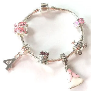 Children's 'Pink Princess 4th Birthday' Silver Plated Charm Bead Bracelet