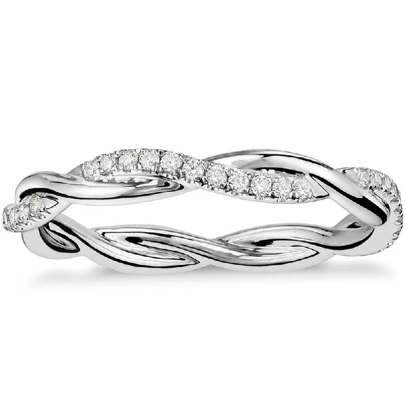 solitaire engagement rings -1/3 Ct Diamond Eternity Petite Twist Vine Eternity Wedding Ring 10k White Gold