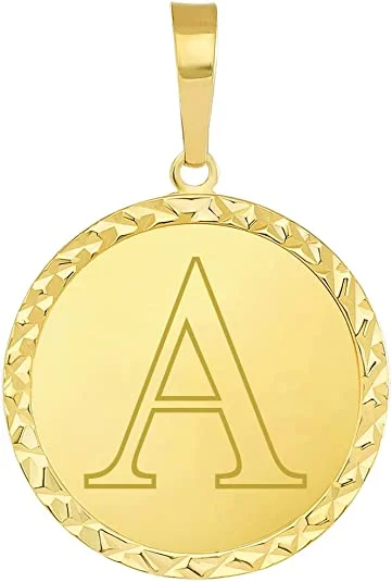 women rope necklaces -14k Yellow Gold Personalized Round Block Letter Initial Disc Pendant - A to Z (Small)