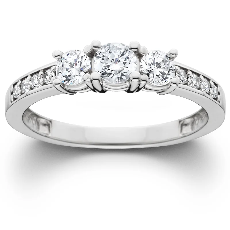 cushion cut engagement rings -Platinum 1Ct Lab Grown Diamond Three Stone Engagement Ring