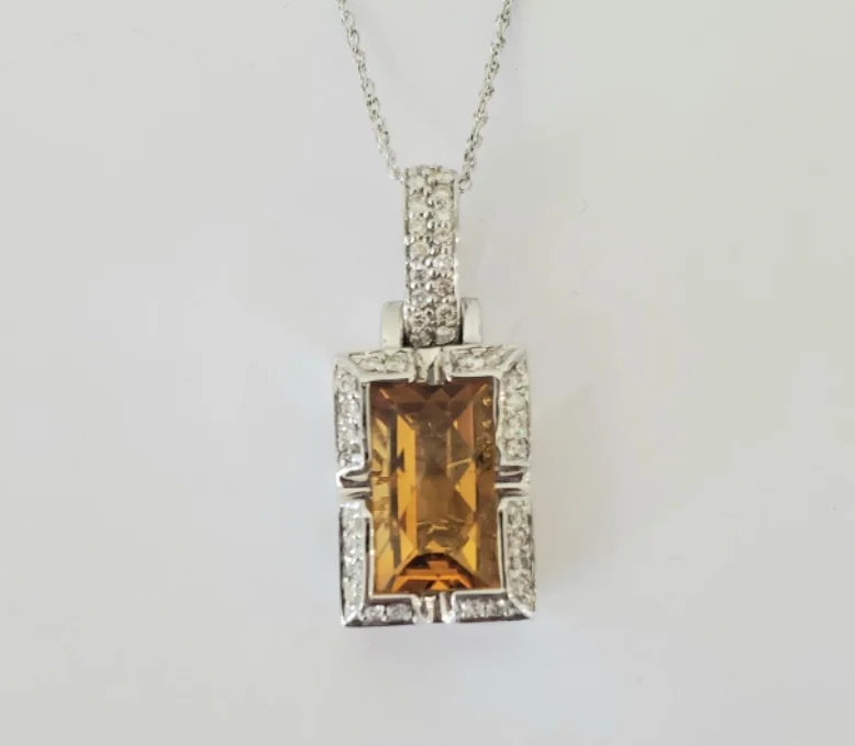 women wedding day necklaces -14kt White Gold Citrine Pendant