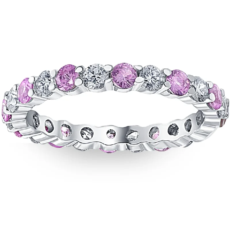 women engagement rings -1 cttw Pink Sapphire & Diamond Wedding Eternity Ring 10k White Gold