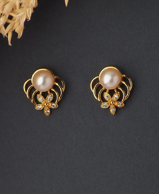 women elegant diamond earrings -Floral Stud Pearl Earring