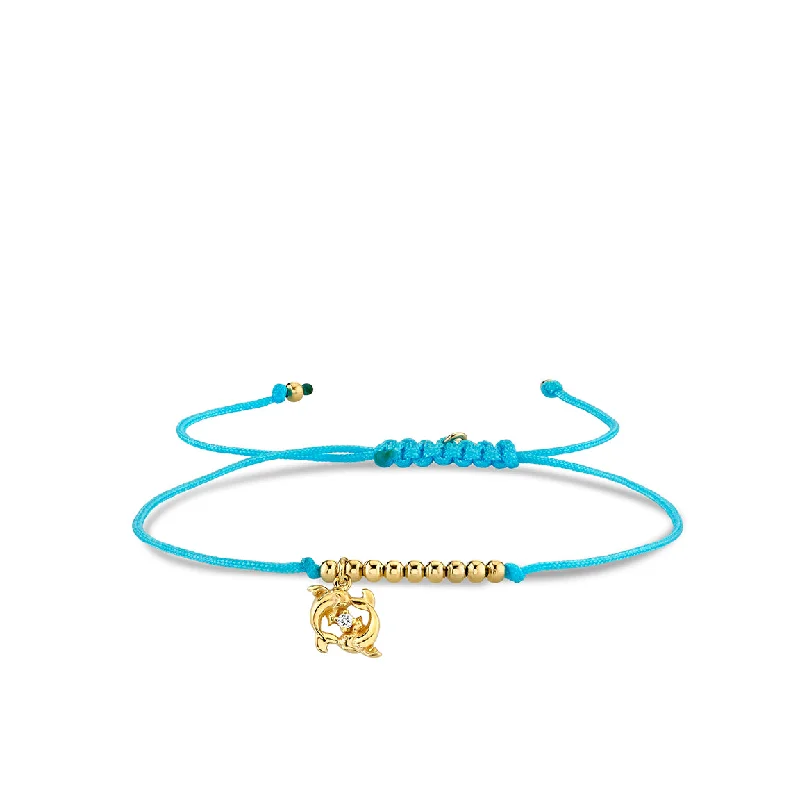 Gold & Diamond Tiny Pisces Zodiac Cord Bracelet