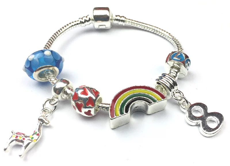 Children's 'Lovely Llama 8th Birthday' Silver Plated Charm Bead Bracelet