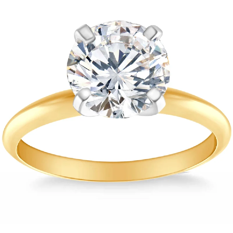 yellow gold engagement rings -3 Ct Diamond Solitaire 14k Yellow Gold Round Cut Engagement Ring Lab Grown