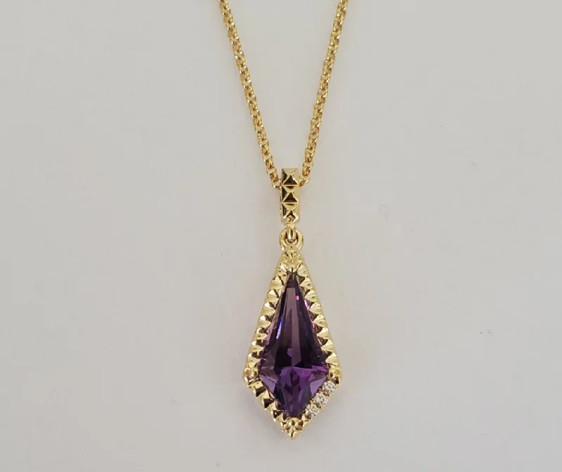 women bracelet and necklace sets -14kt Yellow Gold Amethyst and Diamond Pendant