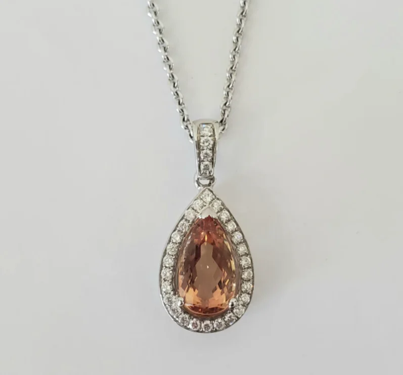 women birthstone necklaces -18kt White Gold Imperial Topaz and Diamond Pendant