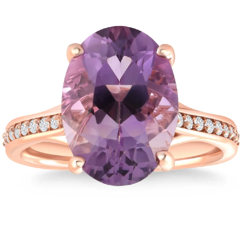 vintage-style diamond engagement rings -4 1/5Ct TW Amethyst & Diamond Ring in White, Yellow, or Rose Gold