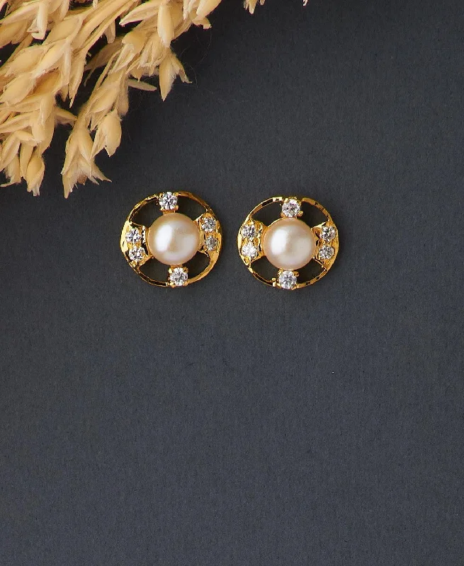 women flower earrings -Elegant Real Pearl Stud Earring