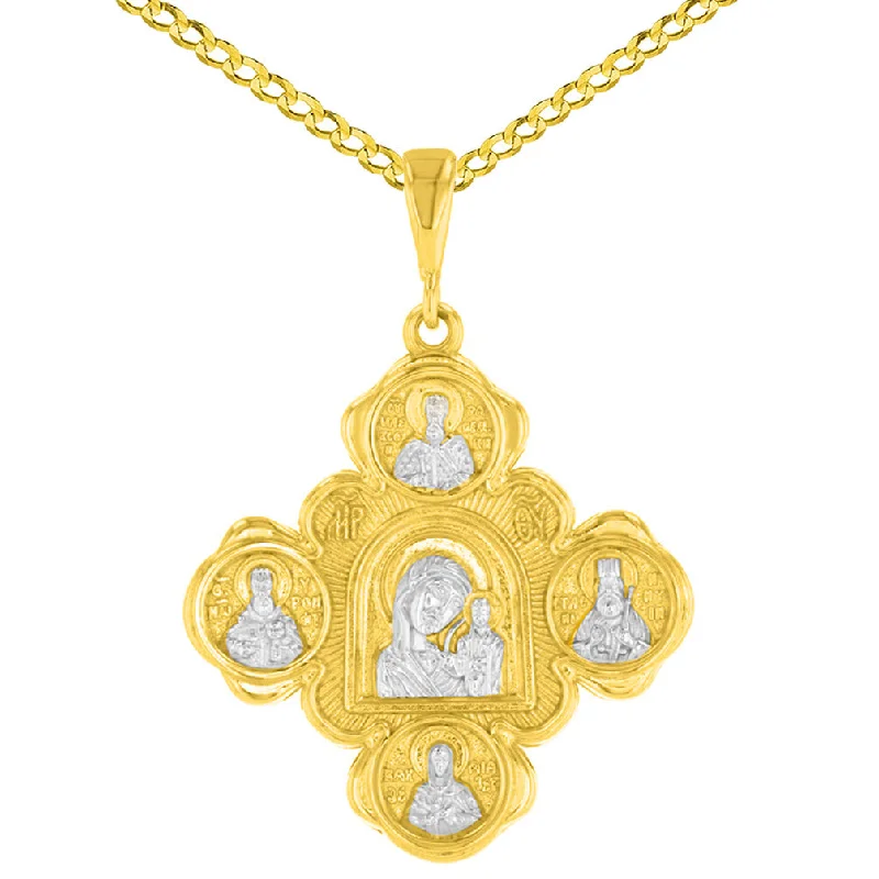 women elegant necklaces -14K Yellow Gold Mother of God Mary with Jesus & Saints Cross Pendant Necklace