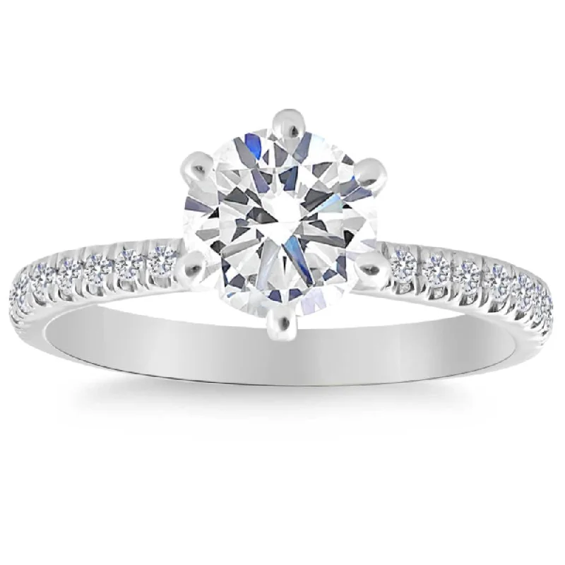 simple platinum engagement rings -1.90Ct Side Halo Round Diamond Engagement Lab Grown in White or Yellow Gold