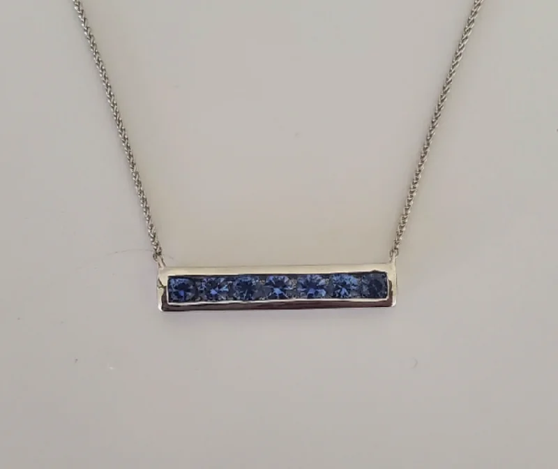 women silver chain necklaces -14kt White Gold Channel Set Sapphire Necklace