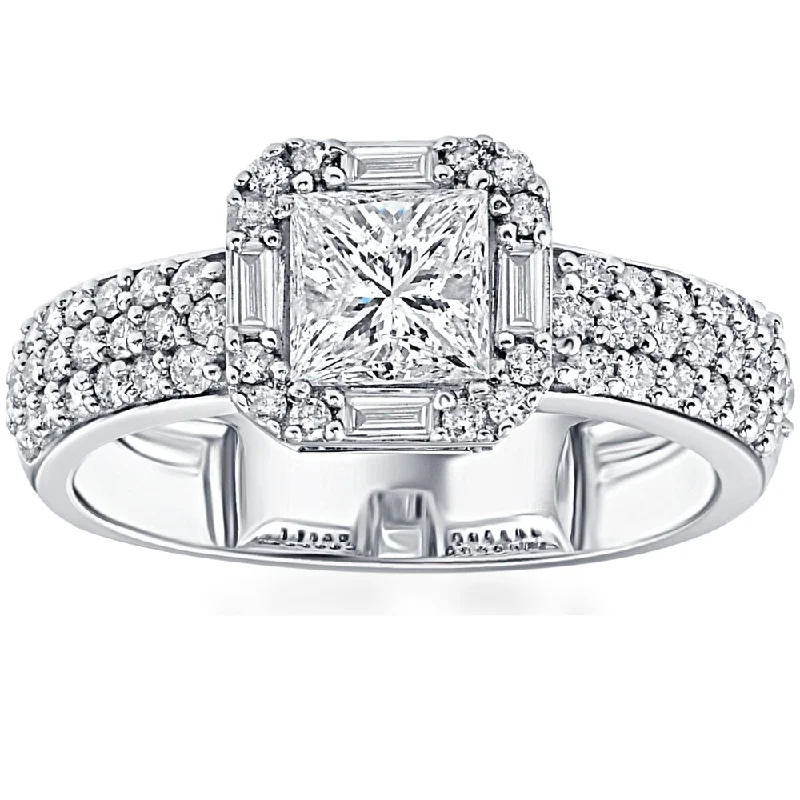 princess cut engagement rings -1 5/8CT Princess Cut Halo Diamond Engagement Ring 14k White Gold Lab Grown