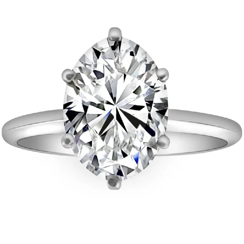 moissanite engagement rings -Certified 3CT Platinum Oval Diamond 6-Prong Solitaire Engagement Ring Lab Grown