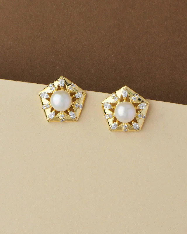 women colorful drop earrings -Floral Pearl Stud Earring