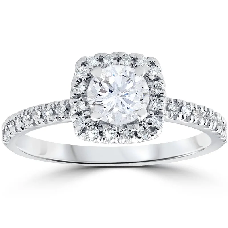 simple engagement rings with diamonds -Platinum 1/2 ct T.W. Diamond Engagement Cushion Halo Ring EX3 Lab Grown