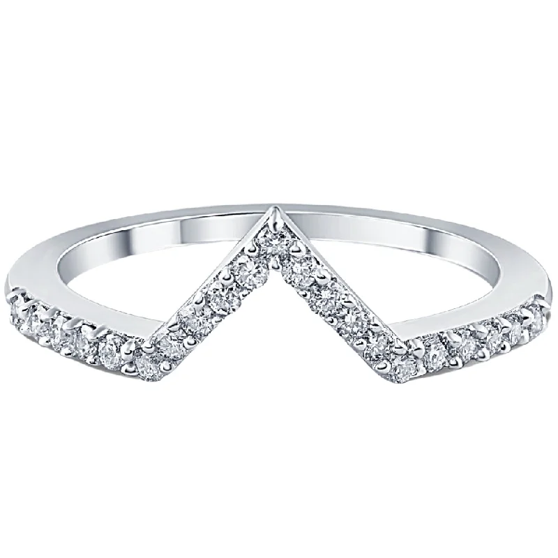 luxury diamond engagement rings -1/5Ct V Shape Curved Lab Grown Diamond Wedding Ring 10k White Gold