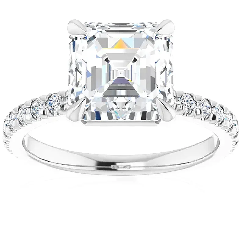 eco-friendly engagement rings -3 1/3Ct Asscher Cut & Diamond Engagement Ring in White, Yellow, or Rose Gold