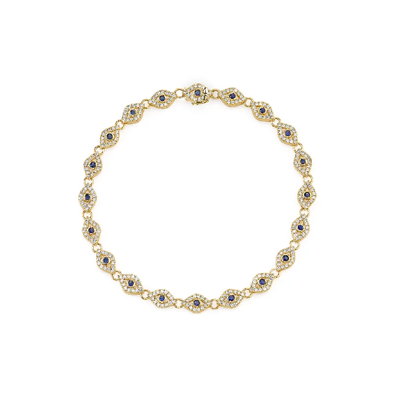 Gold & Diamond Small Bezel Eye Link Bracelet with Blue Sapphire