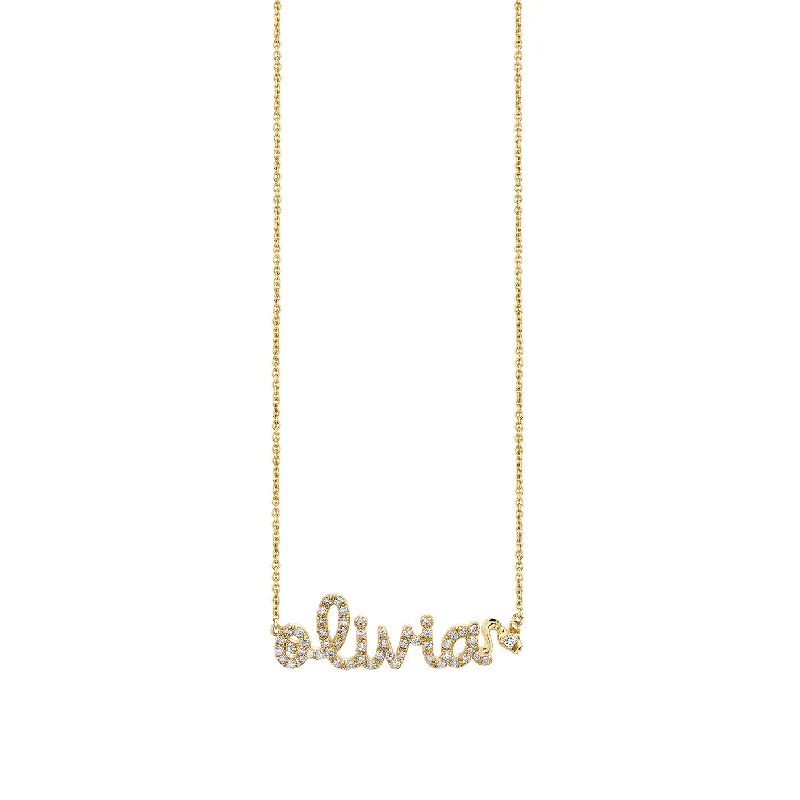 women designer gold necklaces -Gold & Diamond Small Custom Script Aquarius Zodiac Necklace