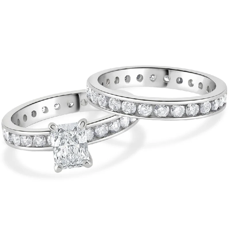 wedding engagement rings -4 Ct Radiant Cut Diamond Eternity Engagement Wedding Ring Set White Gold