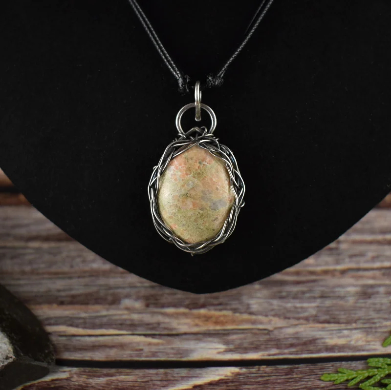 women two-tone necklaces -Unakite Sterling Silver Pendant Necklace