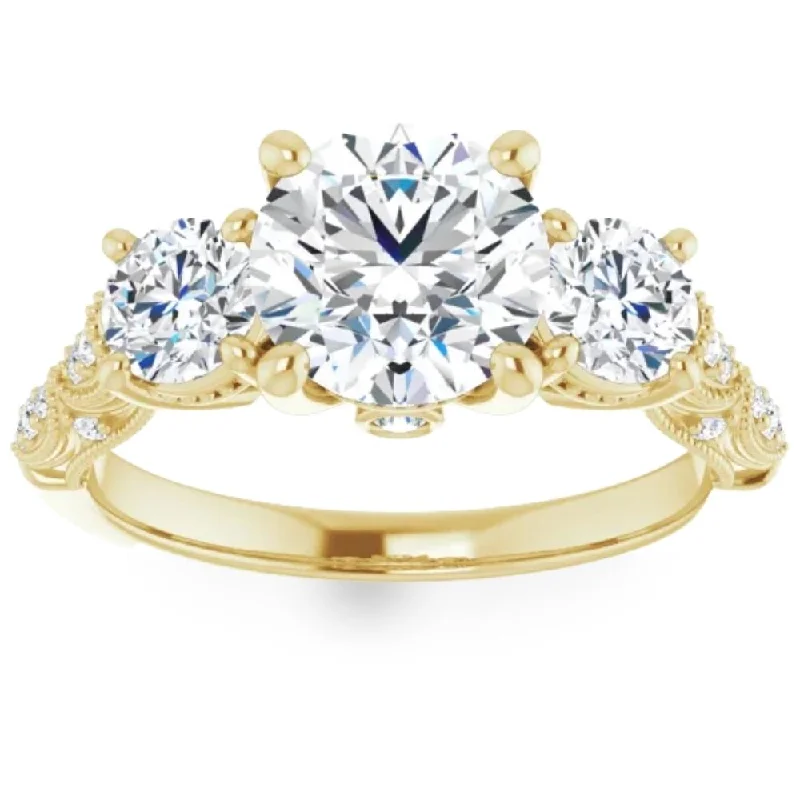 affordable halo engagement rings -3Ct Vintage Diamond 3 Stone Engagement Ring Lab Grown in White or Yellow Gold