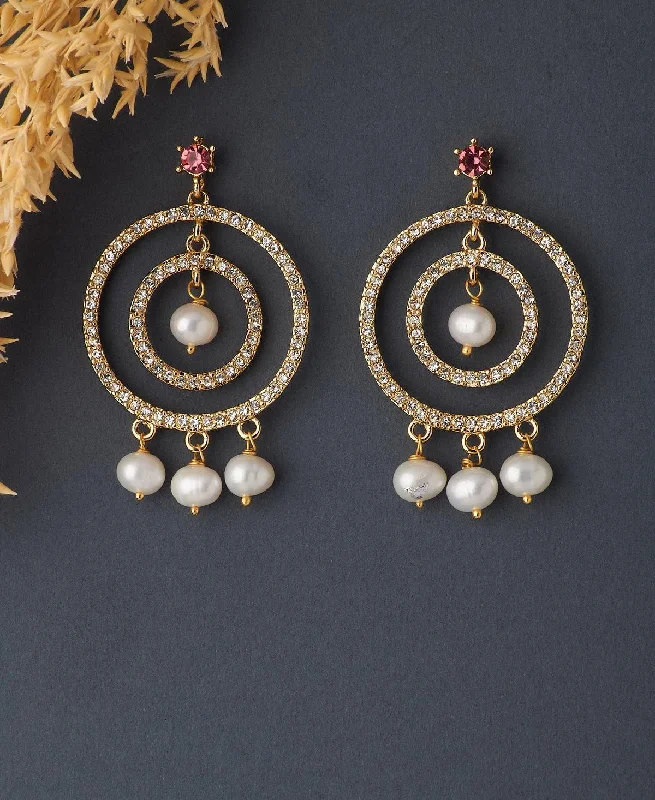 women crystal chandelier earrings -Gorgeous Stone Studded Pearl Earring